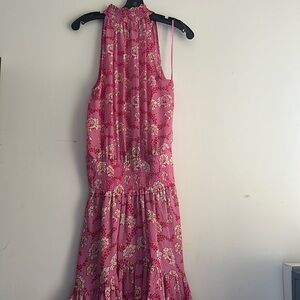 Floral pink 100% silk dress